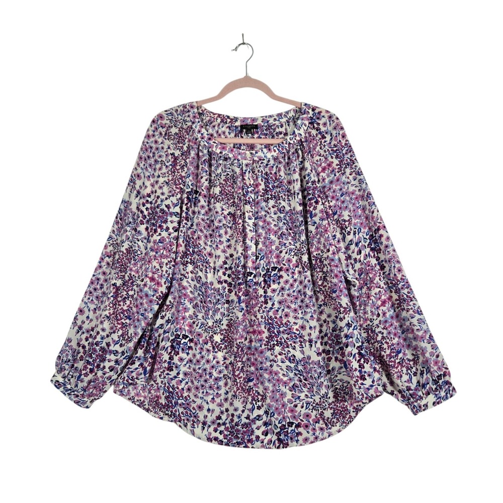 Talbots Peasant Blouse‎ Womens Plus 1X Purple Floral Print Long Sleeve New